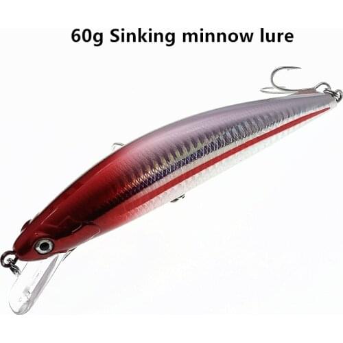 SWOLFY 2PCS/LOT Sinking minnow fishing lure 140mm/60g 7colors 3D eyes Bass Fishing Lures Artificial Pesca Swimbait