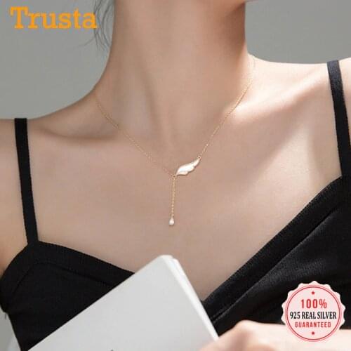 Trustdavis 925 Sterling Silver Angel Wing Feather Chain CZ Pendant Short Clavicle Necklace For Women Silver 925 Jewelry DA996