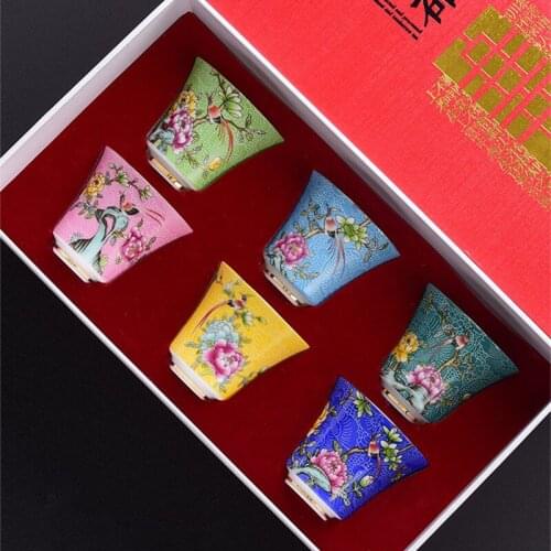 NEWYEARNEW 1piece Retro Ceramic Tea Wine Cup Set Accessorie Color Enamel Tableware Wedding Business Gift