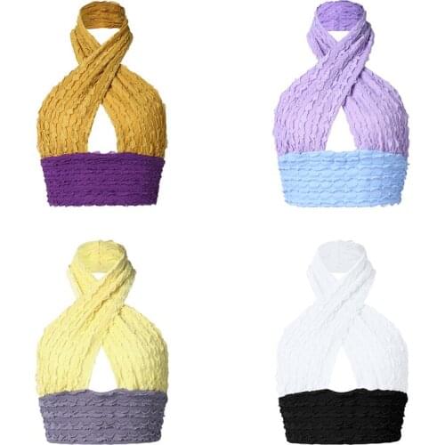 Patchwork Ruched Criss Cross Halter Camisole Women Sxey Vest Tank top Sleeveless Backless Crop Tops Summer Party Club Camis