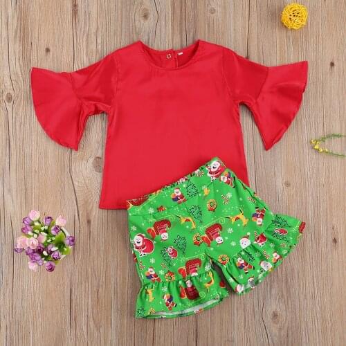 1-6T Christmas Clothing Toddler Kid baby Girl Clothes set Long Sleeve Top and Cartoon Shorts set Xmas Party Club Outfit