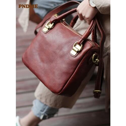 Retro luxury natural first layer cowhide ladies one-shoulder diagonal bag Genuine leather casual daily black portable doctor bag