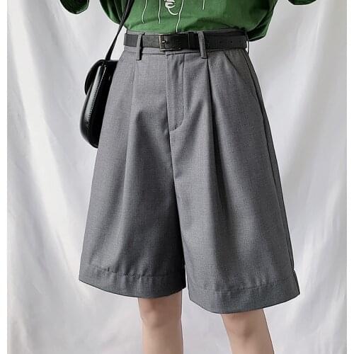 Women Chic Bermuda Suit Shorts Cotton High Waist Wide Leg Pants Front Pleated Plus Size 3XL Female Student Casual Summer Outfit