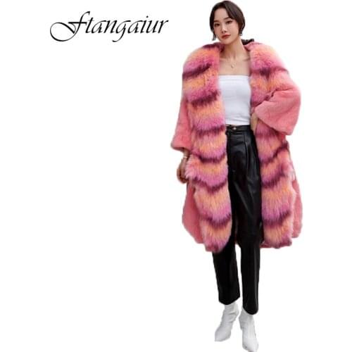 Ftangaiur 2021 Winter Import Velvet Mink Fur Coat Flare Sleeve Golden Island Fox Fur Women Medium Slim Natural Real Mink Coats