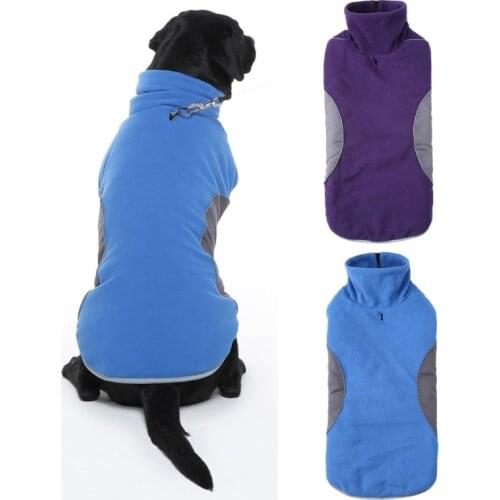 Winter Dog Clothes Fleece Patch-work Zipper Vest Jacket Dog Sweater Thicken Warm Fleece Dog Coat With Leash Attachment