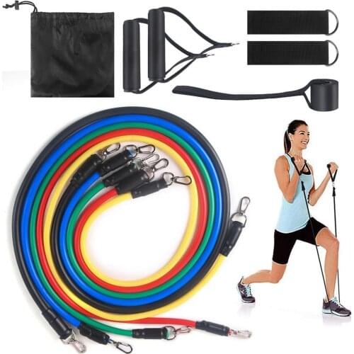 11PCS Set Latex Resistance Bands Pull Rope Rubber Expander Elastic Bands Fitness Workout Exercise Tubes On For Yoga Training