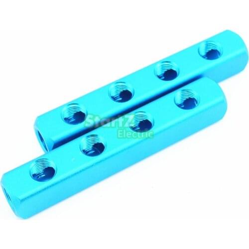 2Pcs 1/4" PT Thread 7 Port 4 Way Quick Connector Air Hose Manifold Block Splitter Blue