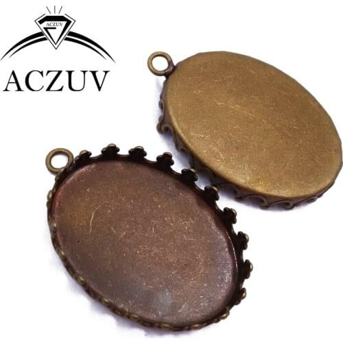 200pcs Antique Bronze 13x18mm 18x25mm Crown Oval Pendant Tray Bezel Pendant Blank Pendant Base Cabochon Setting OCB007