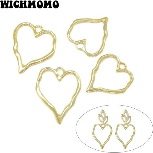 2019 New Fashion 37*29mm 5pieces/bag High Quality Zinc Alloy Gold Hearts Charms Pendant for Earring Necklace Jewelry Accessories
