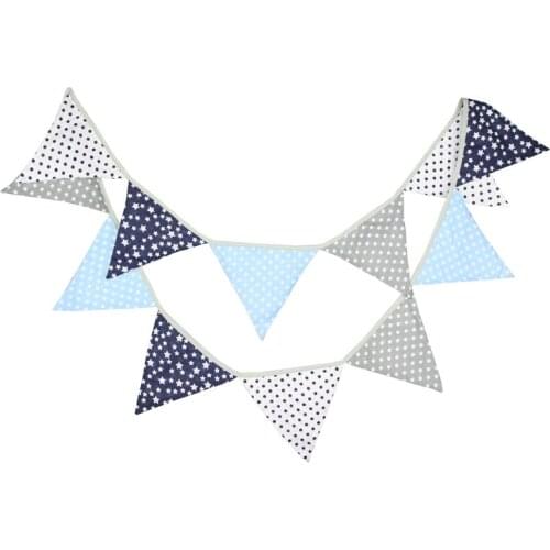 3.2m 12 Flags Blue Silver Star Spot Banner Pennant Garland Baby Shower Birthday Bunting Gender Reveal Party Decor Photograph