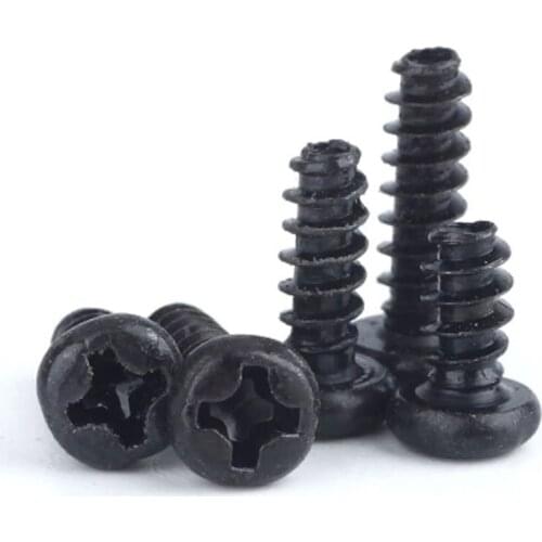 50pcs M1.2 Round head Phillips screw Flat tail self-tapping screws Cross Pan heads bolts Carbon steel black bolt 3.5mm-6mm Long