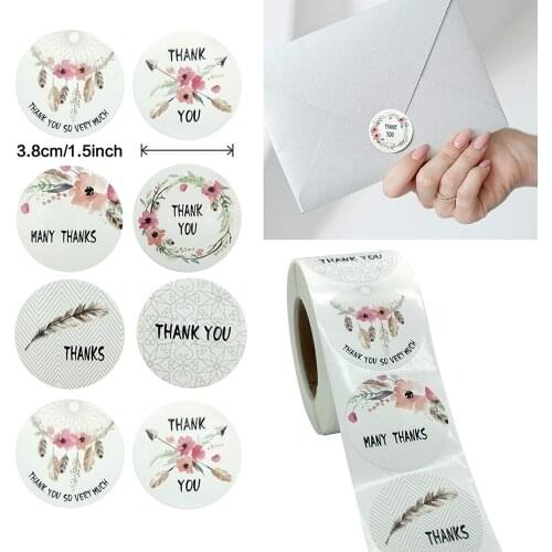 500pcs 3.8CM/1.5 Inch Floral Thank You Sticker UV Crafts Birthday Party Gift Box/ Bag Sealling Label DIY Decoration Sticker