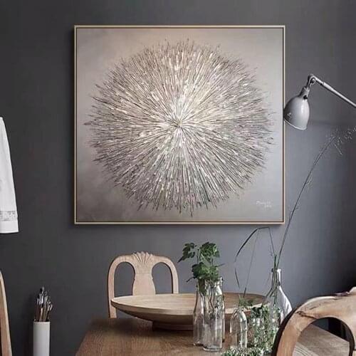 Hand Painted Abstract Texture art Silver Circles Pattern Canvas Painting Modern Posters Wall Art Pictures For Living Room Decor