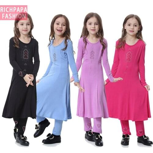 Arabic Kids Abaya Dubai Kaftan Muslim Hijab Dress Abayas For Children Qatar Oman Elbise Turkish Islamic Clothing Vestidos Set