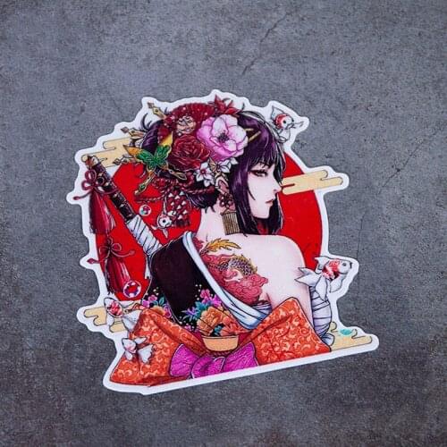 Car Sticker Japanese Style Ukiyo-e Female Warrior Cover Scratches Waterproof Reflective Electric Motorcycle Sticker Decoration