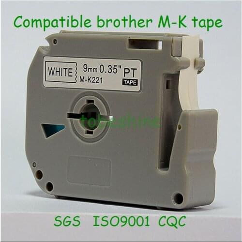 Free shipping 2 pcs/lot Brother M-K221 MK221 compatible P-touch 9mm black on white M tapes brother label printer