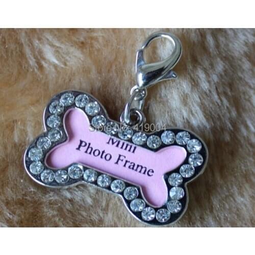 Free Shipping Big size 40x25mm Bone Shaped Rhinestone Pet Dog Cat ID Tag Name Tags,200pcs/lot