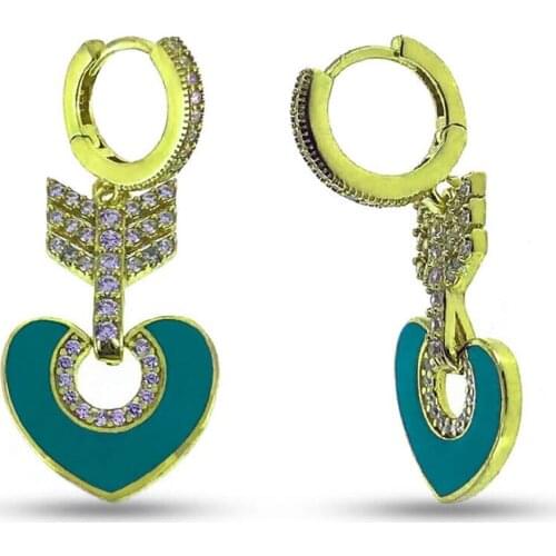 Turquoise Cabochons Gold Color Heart 925 K Silver Earrings