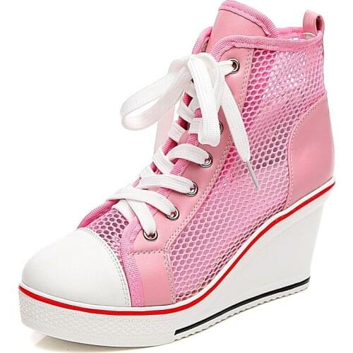 Hollow Brand High Tops Breathable Wedges Platform Women Casual Shoes Woman 2020 Summer Autumn High Heel Wedge Boots Plus Size 43