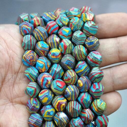 Natural Stone Faceted Light Blue Stripe Malachite Round Loose Beads for Jewelry Making Diy Bracelet Accessorie 15" 6/8/10MM