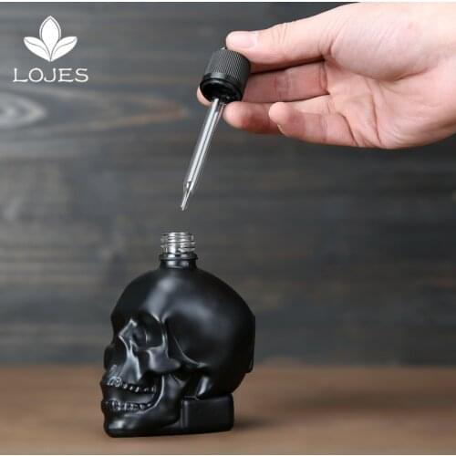 Scrub bitter bottle of bitter medicine dropper Liquid Frosted Black Skull Shape Glass With Child Proof Cocktail 30/60/120ml