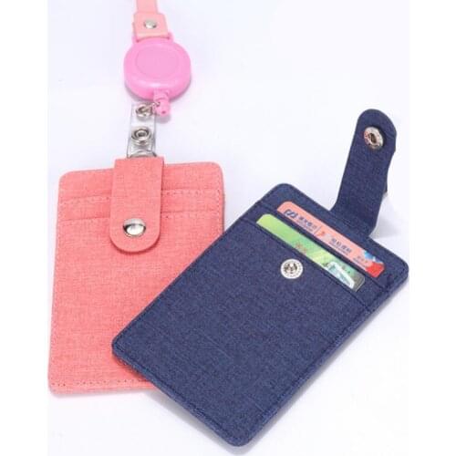 PU Leather Badge Holder with Retractable Badge Reel Lanyard Staff Volunteer ID Work Card Access Display Business Office Supplies