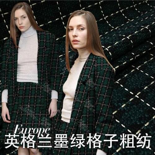 Europe and the big England woolen blended knitting tweed fabric of small fragrant dark green coat and woollen cloth