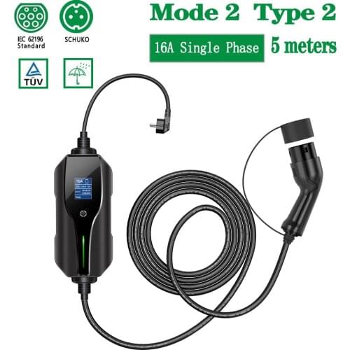 IEC62196 Type 2 5 Metres EVSE EV Portable Charging Cable 16Amp 3.6KW EU Plug For Electric Vehicle