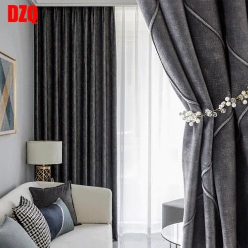 Light Luxury Simple Flannel Large Plaid Shade Thick Curtains for Bedroom Living Room Blackout Velvet Curtains Elegant Velvet