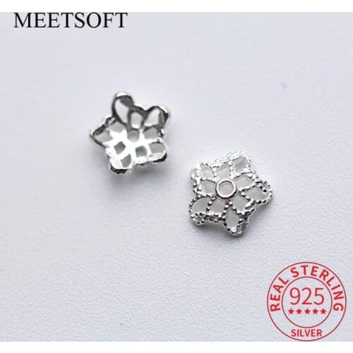 MEETSOFT Office 5pcs/lot S925 Sterling Silver Five pointed star Flower bead caps Charms of DIY Handmade Jewelry Accessory