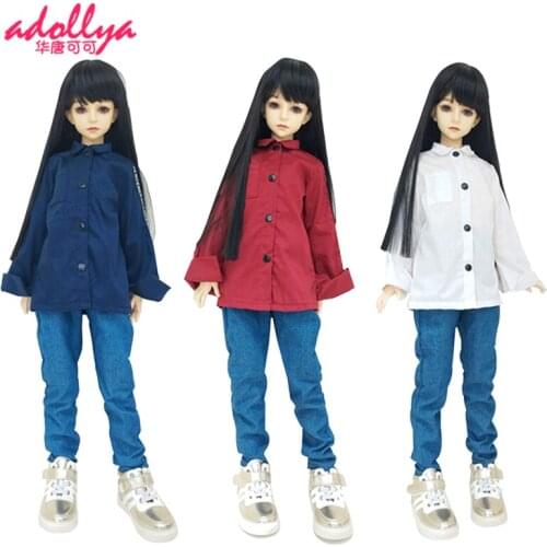 Adollya Fashion Clothes For Dolls Long Shirt BJD Doll Accessories White Red Blue Girl Shirt Clothes for 1/6 1/4 1/3 Dolls