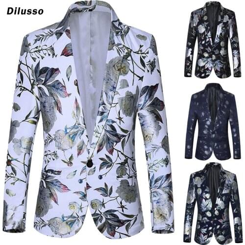 Mens Casual Business Wedding Long Sleeve Print Floral Suit Coat Jacket Blazers Single Button For Men Stylish Suit Jacket