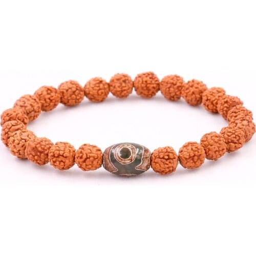 Natural Rudraksha Seed With Tibetan Buddhism Dzi Eye Beads Bracelet For Men Women Wholesale New Mala Healing Lucky Jewelry