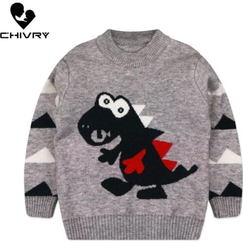 New 2020 Kids Children Pullover Sweater Autumn Winter Boys Girls Cartoon Dinosaur O-neck Knitted Sweaters Tops Clothing