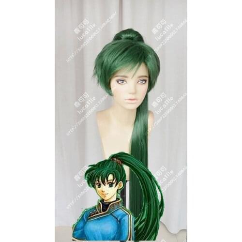 Game Fire Emblem Lyn Cosplay Wig 100cm Long Green Black Heat Resistant Synthetic Hair Wigs + Wig Cap