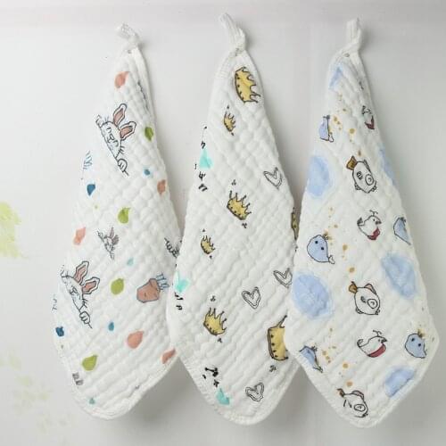 Cartoon Washed Gauze Square Towel Six-layer Cotton Gauze with Edge Band Hanging Buckle Baby Small Towel Saliva Towel 30*30CM