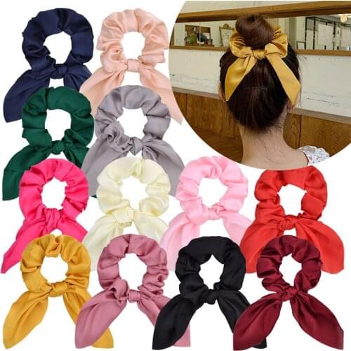 12pcs/Lot Satin Ribbon Elastic Bands Girls Hair Scrunchies Rubber Bands Long Ponytail Holders Women Hair Accessories