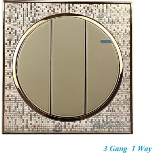 Luxury Champagne Gold Wall Switch Round Button Switch Simple and Fashion 3 Gang 1 Way Single Control Switch 86mm*86mm