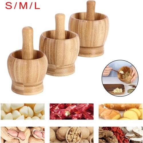 Manual Bamboo Mortar Pestle Set Garlic Grinder Spice Herb Crush Kitchen Tool Mortar Pestle Kitchen Gadget 220/320/460ml