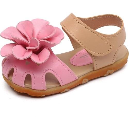 Baby Girl Floral Sandals Kids Sandals For Girls Closed Toes Children Beach Shoes Cut-outs With Flowers Breathable Protect Toes