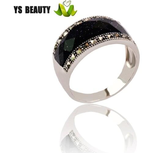 Thai-silver craft inlaid black agate ring personality fashion girl dress collocation ring holiday gift for girlfriend and lover