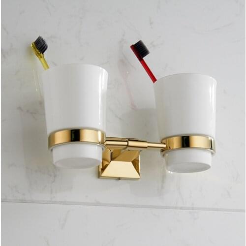 Vidric Carlisle All-copper white gold double cup holder toothbrush cup toothbrush cup double racks bathroom metal pendant