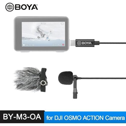 BOYA BY-M3-OA Lavalier Microphone Omnidirectional Type-C Audio Output Jack Designed for DJI OSMO Action Video Camera Accessories