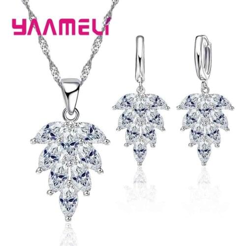 High Quality Tree Fruit Pendant Necklace Earrings Set 925 Sterling Silver Clear Cubic Zircon Jewelry Sets Wholesale