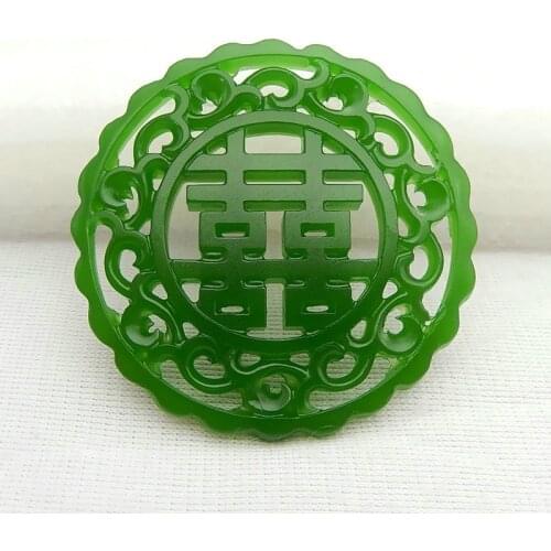 Green Jade Pendant Necklace Natural Jadeite Jewelry Fashion Double-sided Hollow Carved Charm Amulet Gifts for Women Men