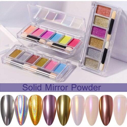6 Colors Solid Mirror Powder Manicure Glitter Dust Aurora Nail Powder Glitter Nail Dust Powder Solid Metallic Effect Nail Art