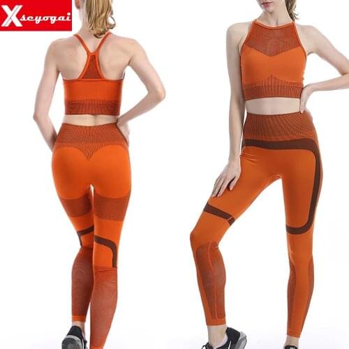 Womens Yoga Suit Seamless Hollow Beautiful Back Bra Stretch Leggings Gym Exercise Running Sports Fitness Clothes