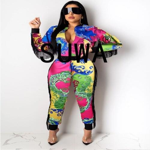 Two Piece Set Tracksuit Women Autumn Clothes 2020 New Product Side Tassel Patchwork Jacket Top and Pants Jogger Suit Outfits