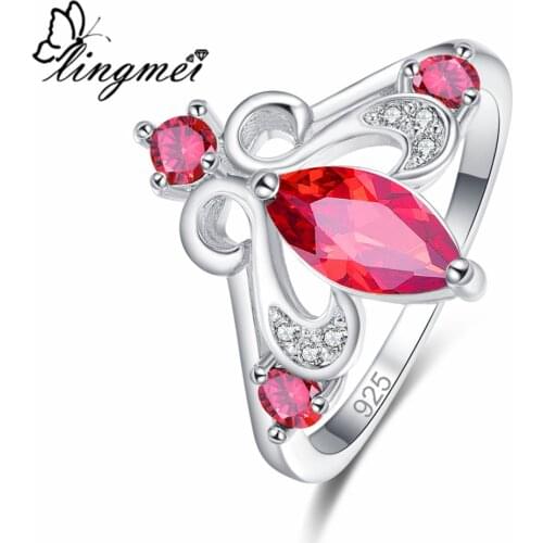 Lingmei New Arrival Marquise Red & Olive Green White CZ Silver Color Ring Size 6 7 8 9 Unique Elaborate Original Women Jewelry