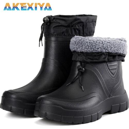 Winter Mens Rain Boots Plush Warm Mens Ankle Work Boots Waterproof Fishing Men Wellies Winter Boots Zapatillas Hombre